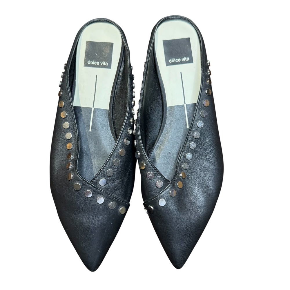 Dolce Vita Shoes Womens Size 6 Black Leather Studded Pointed Toe Slide Mules